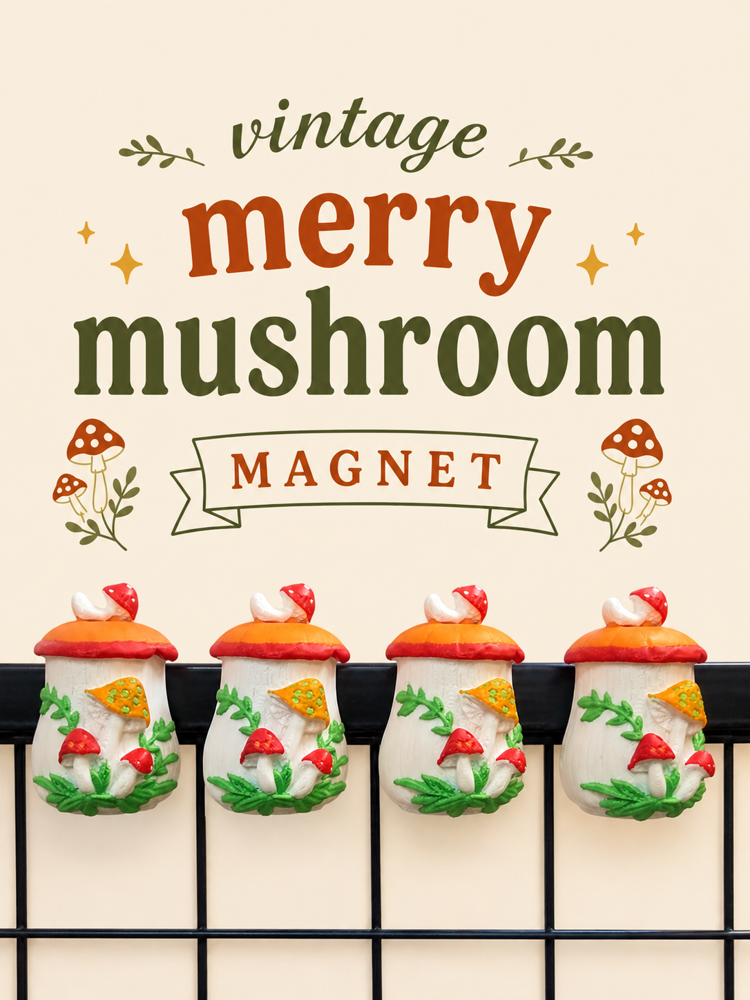 Vintage Merry Mushroom 3D Printed Magnet🍄